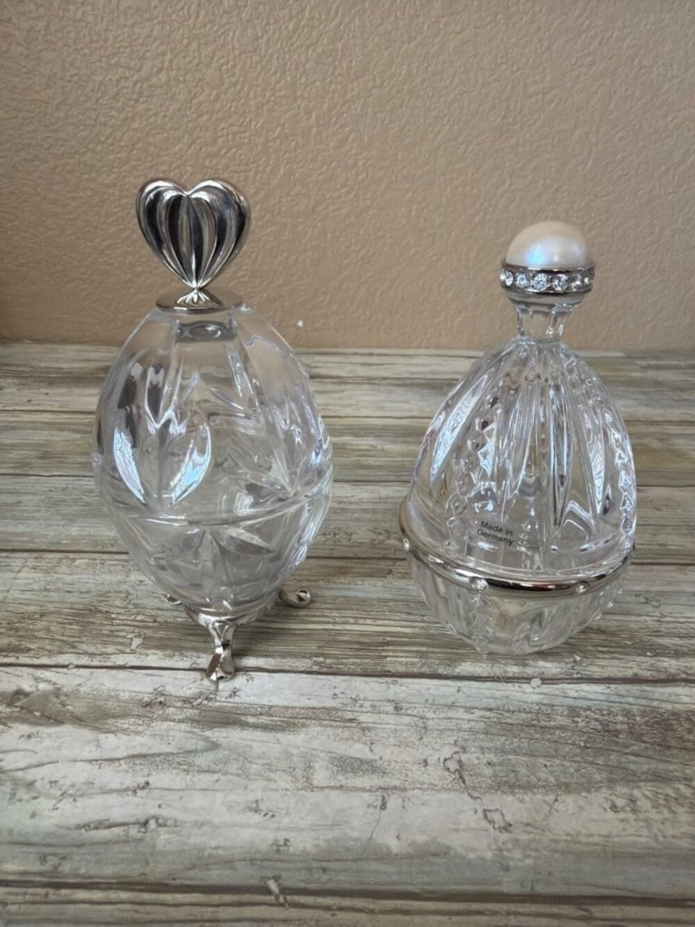 Lenox Crystal Egg Trinket Boxes Diamonds & Pearls Made in Germany Set of 2 - Picture 2 of 16